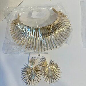 Gold Plated Statement Necklace & Earrings Set By SiTa Accessories
